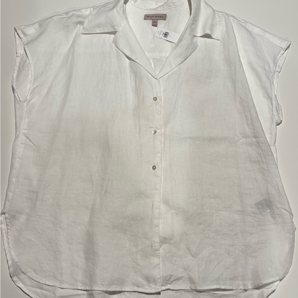 NWT Banana Republic Women's Clara White Linen Short Sleeve Top